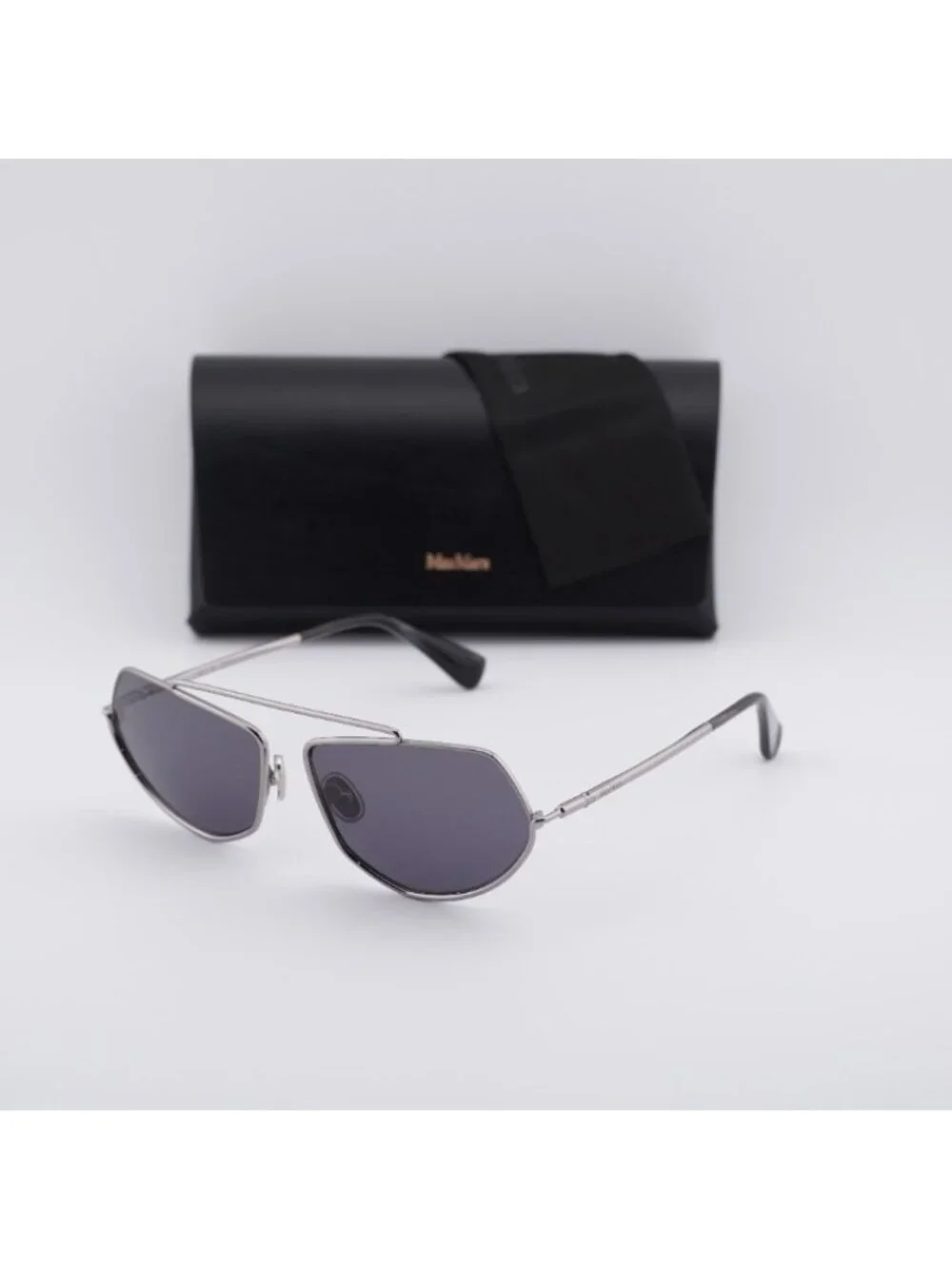 Max Mara MM0165 14A Joey Sunglasses Shiny Light Ruthenium Geometric Frame